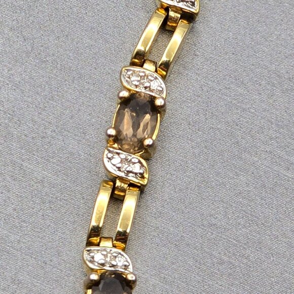 Smoky & Clear Quartz Tennis Bracelet 7.5" Gold Vermeil over Sterling Silver 13g - Picture 11 of 16